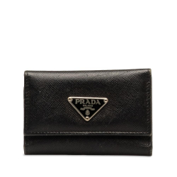 Prada B Prada Black Saffiano Leather Key Holder Italy