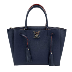 Louis Vuitton LockMeTo Calfskin Grained Leather 2-Ways Tote Bag Navy