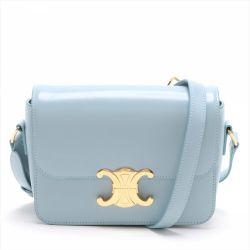 Celine Triomphe Teen Shiny Calfskin Leather 2-Ways Flap Bag Pale Blue