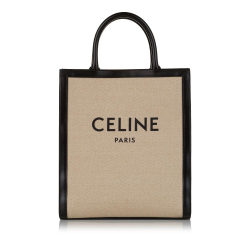 Celine AB Celine Brown Light Brown with Black Canvas Fabric Small Vertical Cabas Satchel Italy