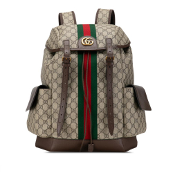 Gucci AB Gucci Brown Beige Coated Canvas Fabric Medium GG Supreme Ophidia Backpack Italy
