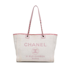 Chanel B Chanel White with Pink Light Pink Raffia Natural Material Medium Deauville Tote Italy