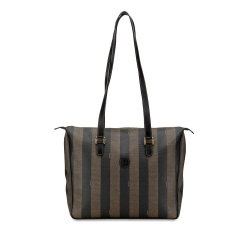Fendi B Fendi Brown with Black Coated Canvas Fabric Pequin Tote Italy