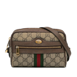 Gucci B Gucci Brown Beige Coated Canvas Fabric Mini GG Supreme Ophidia Crossbody Bag Italy