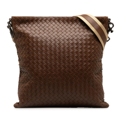 Bottega Veneta B Bottega Veneta Brown Calf Leather Intrecciato Crossbody Bag Italy