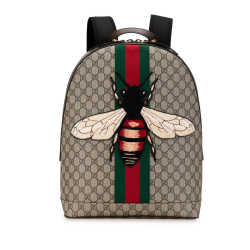 Gucci AB Gucci Brown Beige Coated Canvas Fabric GG Supreme Animalier Web Backpack Italy