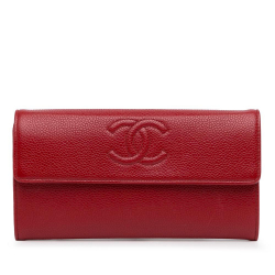 Chanel AB Chanel Red Caviar Leather Leather CC Caviar Long Wallet France