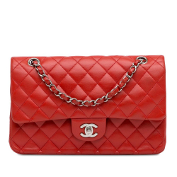 Chanel B Chanel Red Lambskin Leather Leather Medium Classic Lambskin Double Flap France