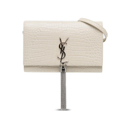 Saint Laurent AB Saint Laurent White Calf Leather Small Embossed Kate Tassel Wallet on Chain Italy