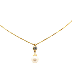 Christian Dior AB Dior Gold Gold Plated Metal Faux Pearl Crystal Pendant Necklace Germany