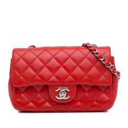 Chanel B Chanel Red Lambskin Leather Leather Mini Rectangular Classic Lambskin Single Flap Italy