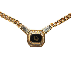Christian Dior B Dior Gold Gold Plated Metal Logo Rhinestone Pendant Necklace Germany