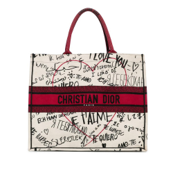 Christian Dior AB Dior White with Red Canvas Fabric Large DiorAmour Graffiti Book Tote Italy
