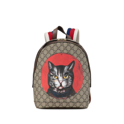 Gucci AB Gucci Brown Beige Coated Canvas Fabric GG Supreme Mystic Cat Backpack Italy