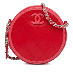 Chanel AB Chanel Red Lambskin Leather Leather Lambskin Color Pop CC Round Crossbody Italy