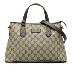 Gucci AB Gucci Brown Beige Coated Canvas Fabric GG Supreme Satchel Italy