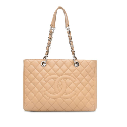 Chanel B Chanel Brown Light Beige Caviar Leather Leather Caviar Grand Shopping Tote Italy