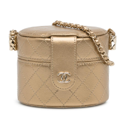 Chanel AB Chanel Gold Lambskin Leather Leather CC Metallic Lambskin Round Vanity Case Italy