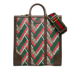 Gucci B Gucci Brown Coated Canvas Fabric GG Supreme Chevron Vertical Satchel Italy