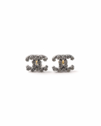 Chanel Cc Gunmetal Rhinestone Earrings