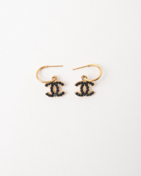 Chanel Cc Rhinestone Hoop Earrings