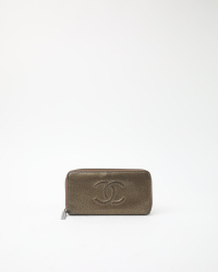 Chanel Cc Metallic Caviar Long Zip Around Wallet