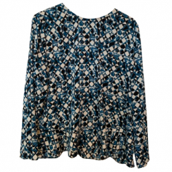 Diane von Furstenberg Blau gemusterte Seidenbluse