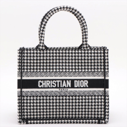 Christian Dior Book Tote Medium Embroidery Canvas Bag Macro Pied-de-Poule Black & White