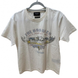 The Kooples ECRU COTTON ROUND-NECK T-SHIRT WITH EAGLE PRINT