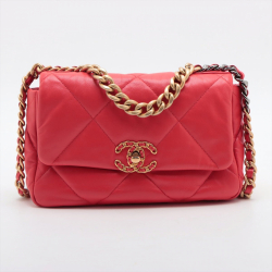 Chanel 19 Medium Matelassè Lambskin Leather 2-Ways Flap Handbag Red