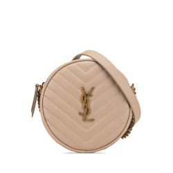 Saint Laurent Brown Grain De Poudre Matelasse Chevron Round Vinyle Camera Bag Italy