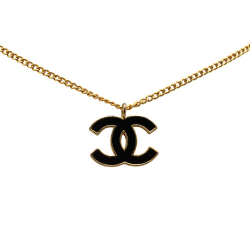 Chanel B Chanel Gold with Black Gold Plated Metal And Enamel CC Pendant Necklace France