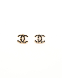 Chanel Coco Mark Gun Metal Clip-on Rhinestone Earrings