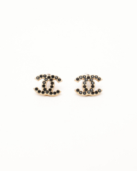 Chanel Coco Mark Gun Metal Clip-on Rhinestone Earrings
