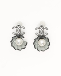 Chanel Coco Mark Rhinestone, Pearl and Flower Motif Earrings