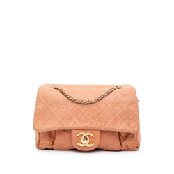 Chanel B Chanel Orange Peach Calf Leather Small Aged skin Chic Quilt Flap Italy