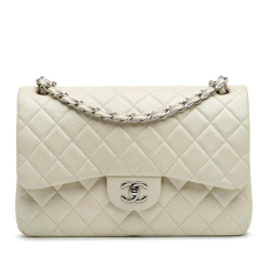 Chanel B Chanel White Ivory Caviar Leather Leather Jumbo Classic Caviar Double Flap Italy