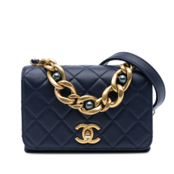 Chanel Pearl Jewel Quilted Calfskin Leather Flap Crossbody Blue