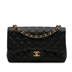 Chanel Classic Double Flap Jumbo Matelassè Caviar Leather 2-Ways Flap Handbag Black