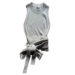 3.1 Phillip Lim Shimmery silver knit top, with tie at waist