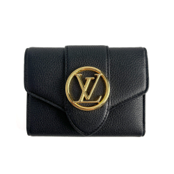 Louis Vuitton Pont 9 Calfskin Grained Leather Folding Wallet Black
