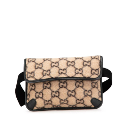 Gucci AB Gucci Brown Beige Wool Fabric GG Slim Belt Bag Italy