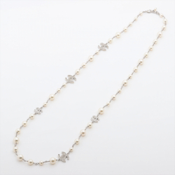 Chanel Coco Necklace Rhinestone Faux-Pearls Silver