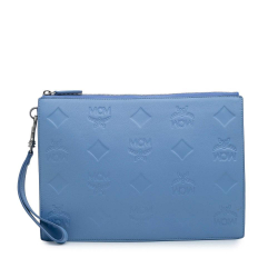 MCM B MCM Blue Light Blue Calf Leather Aren Zip Pouch Korea, South