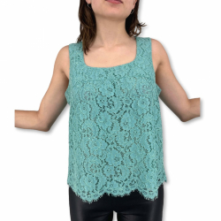 Chanel Turquoise 3D lace tank top CC button