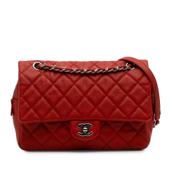 Chanel Easy Flap Medium Caviar Leather Quilted Shoulder Bag Orange