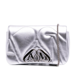 Alexander McQueen AB Alexander McQueen Silver Lambskin Leather Leather Mini Lambskin The Seal Chain Crossbody Italy