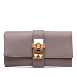 Hermès B Hermès Brown Taupe Calf Leather Swift Medor Clutch 23 France