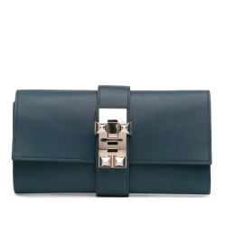 Hermès B Hermès Blue Navy Calf Leather Tadelakt Medor Clutch 23 France