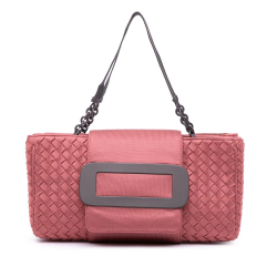 Bottega Veneta AB Bottega Veneta Pink Canvas Fabric Intrecciato Buckle Flap Handbag Italy